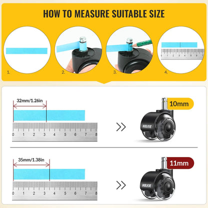 Gery Office Chair Wheels Dual Rubber Casters 11x22mm (Set of 10)