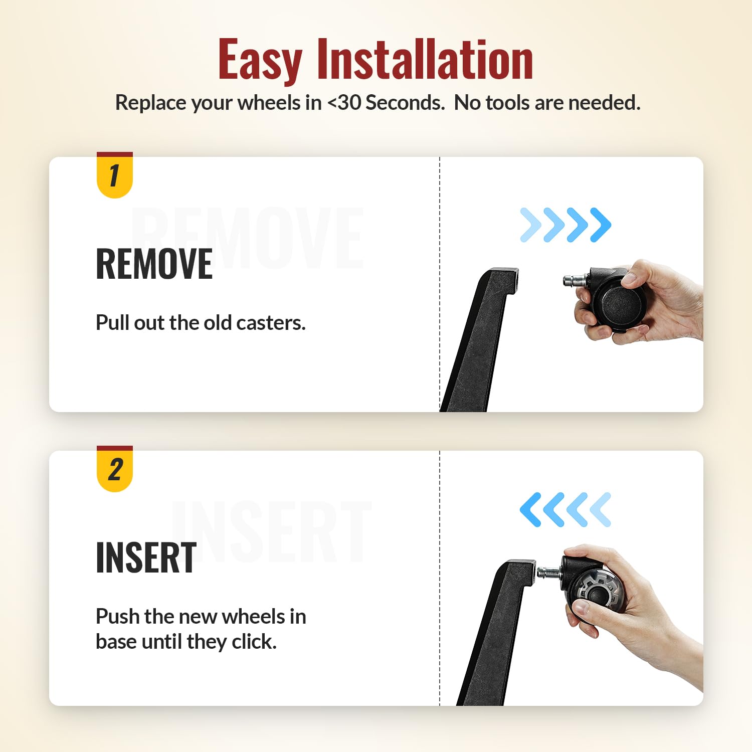 The caster of installation method, remove the old office caster, insert the new office caster grey - Holkie