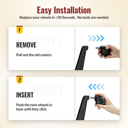 The caster of installation method, remove the old office caster, insert the new office caster - Holkie