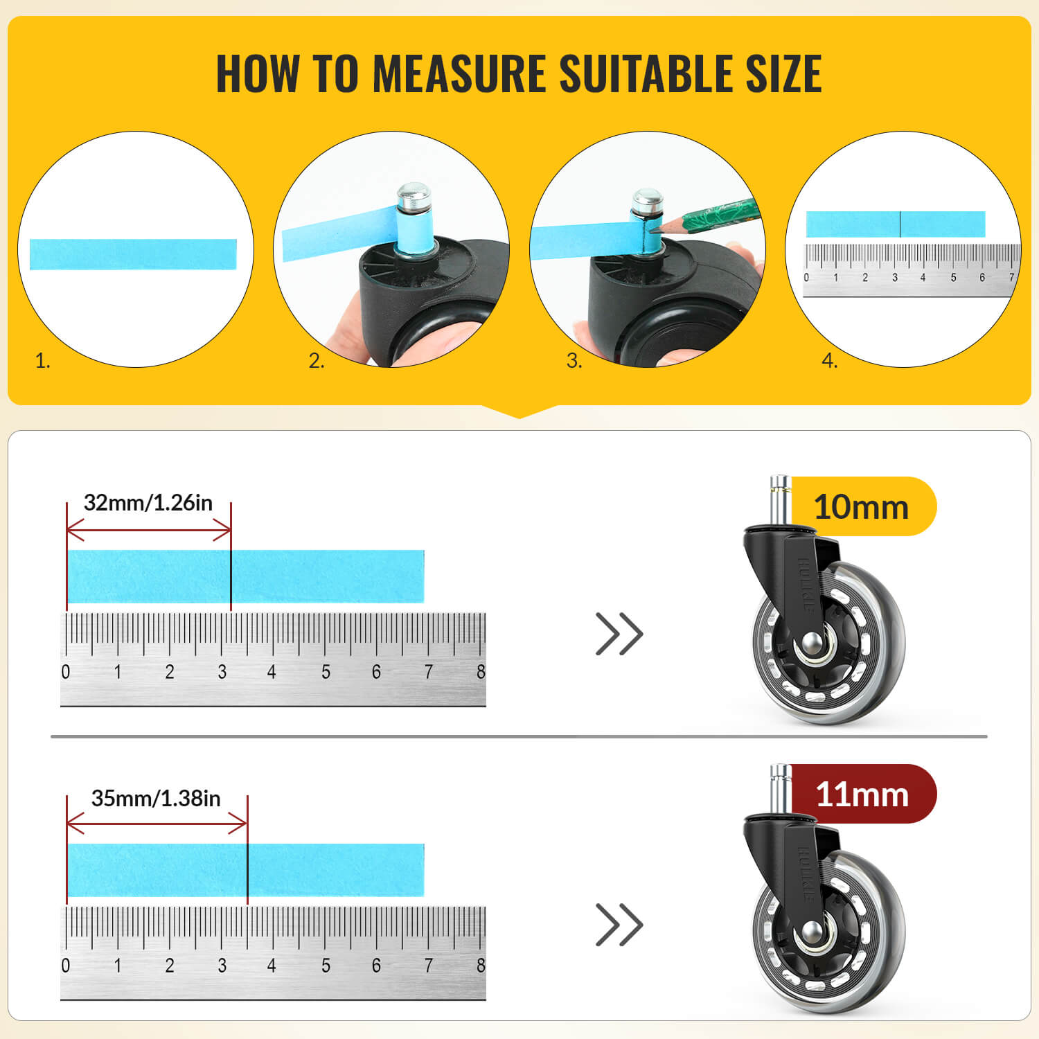 Measure method of the office chair caster wheel - Holkie