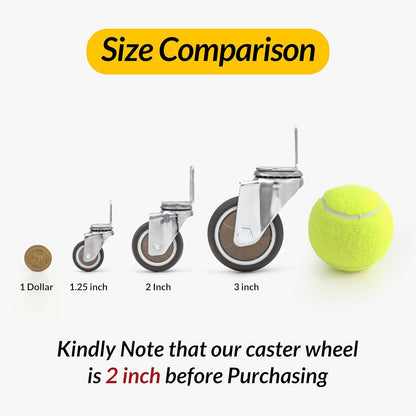 L-shaped caster size comparison with common household items