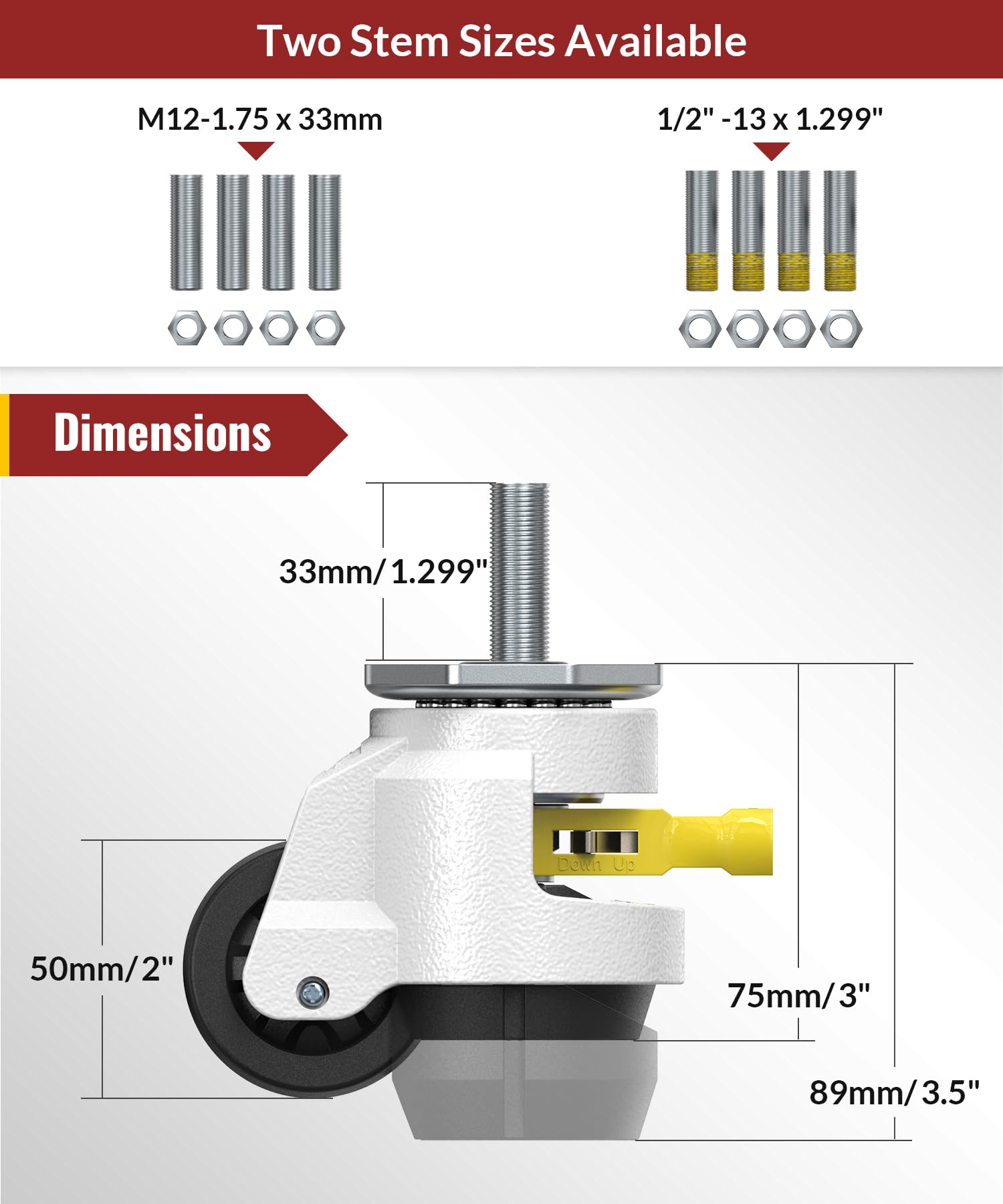 Leveling caster with stem TD60 detailed dimensions and size for installation - Holkie