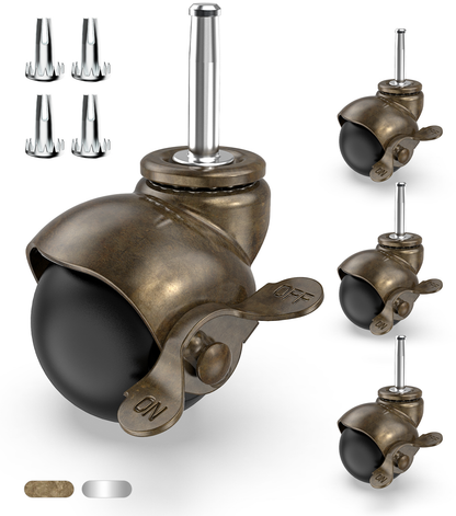 2 in Ball Stem Casters Brass with Brake Steam Threaded 1.5"X0.3"