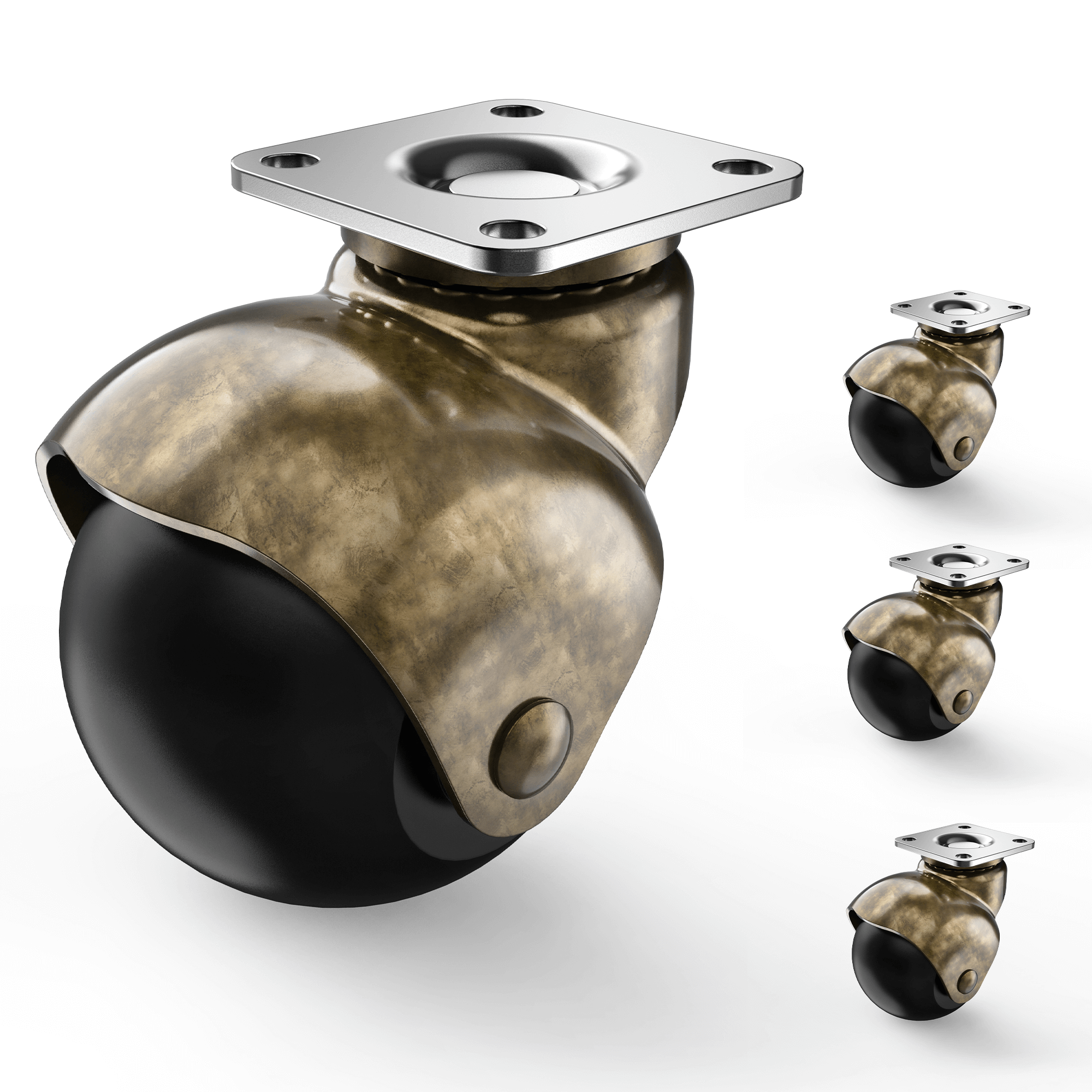 2 in Ball Plate Casters Brass without Brake