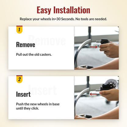 Office chair caster wheel installation method, remove the old one, insert the new caster. - Holkie
