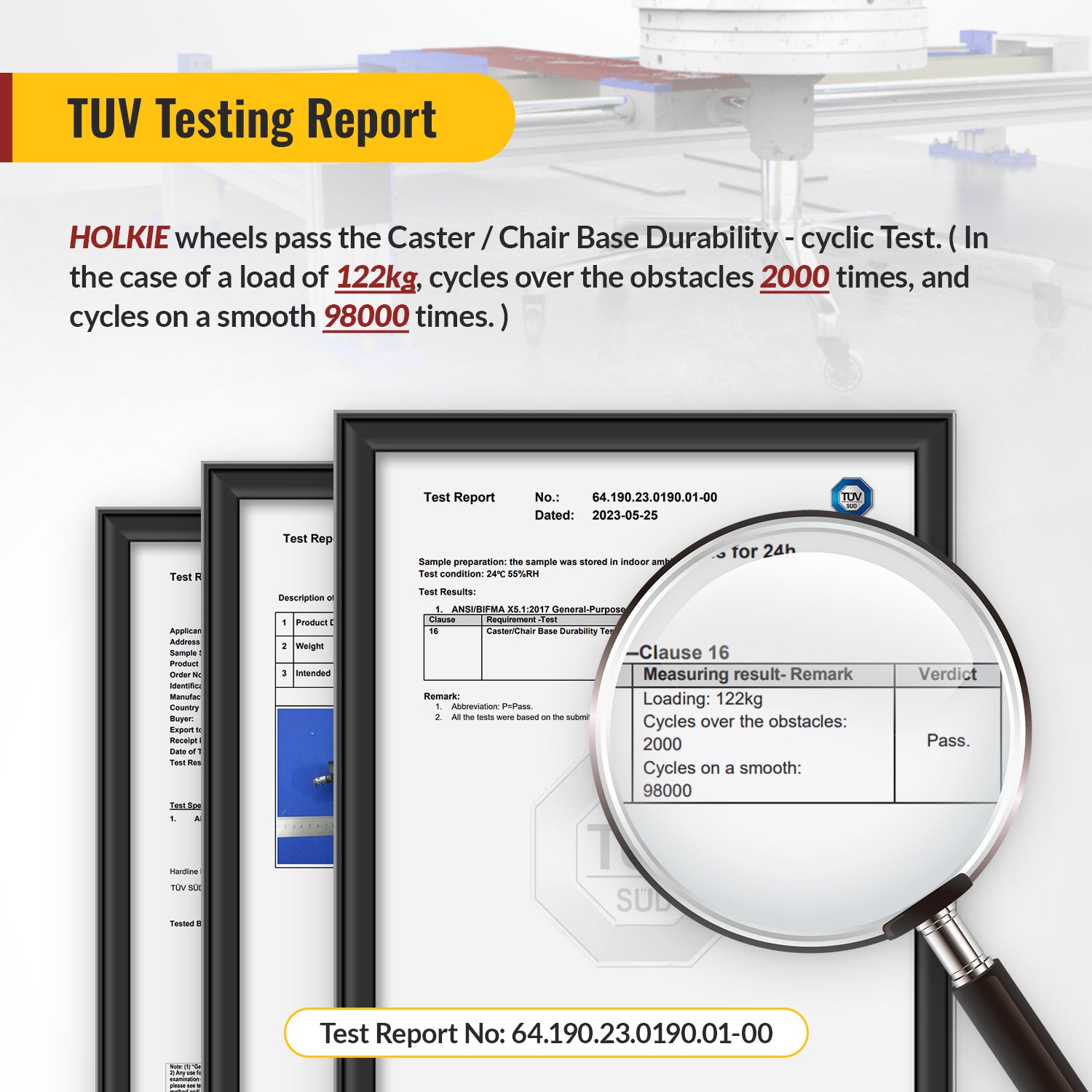 Holkie office chair caster wheel TUV testing report