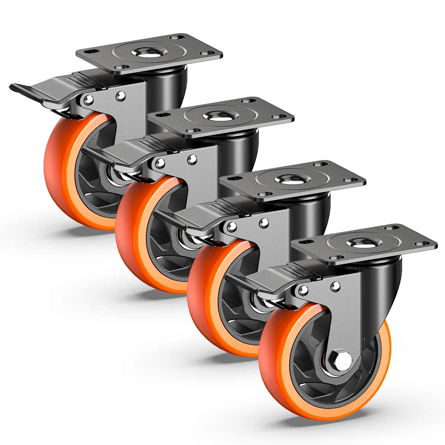 4 in Plate Casters Orange with Brake