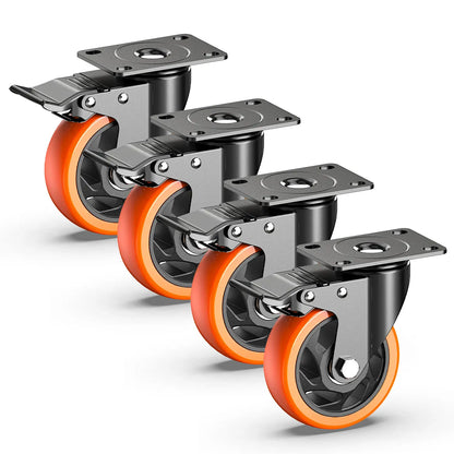 4 in Plate Casters Orange with Brake
