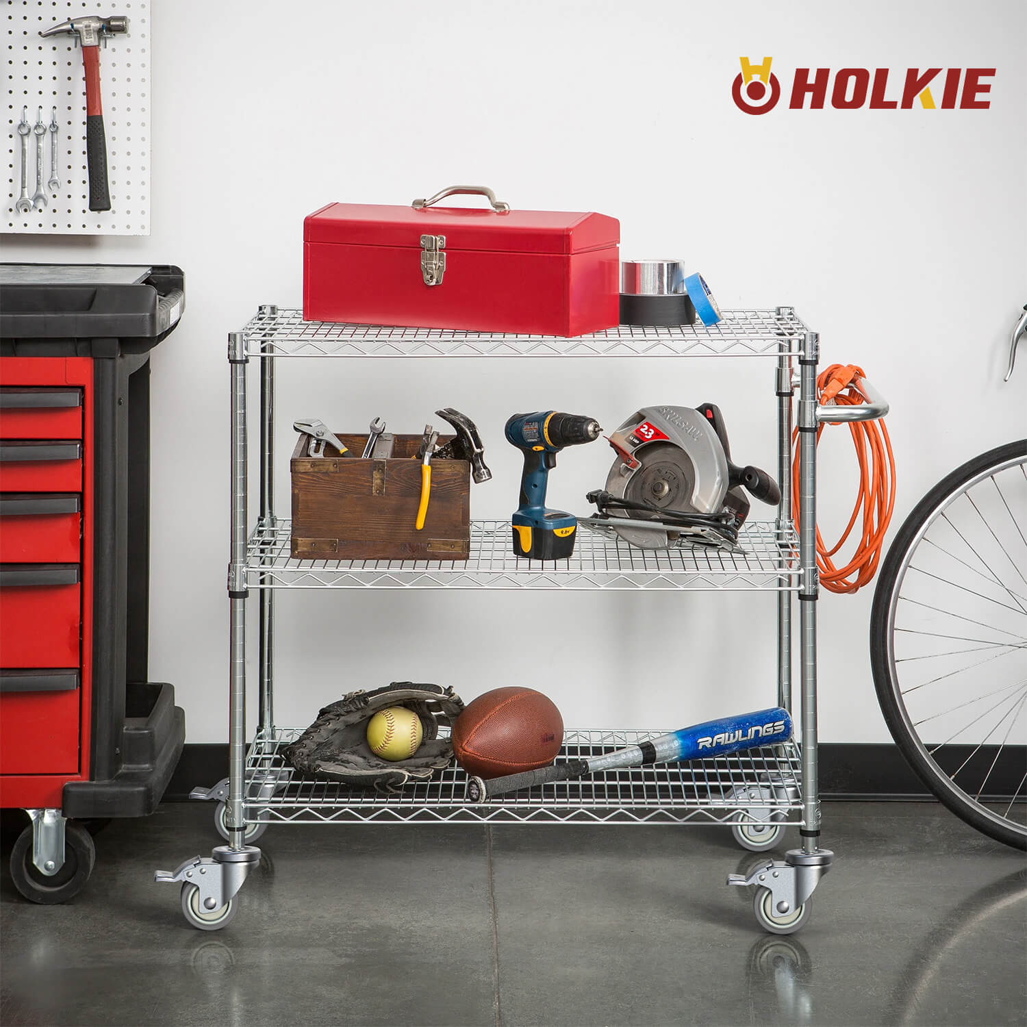 Rolling storage cart, 3-inch expending stem casters for easy mobility