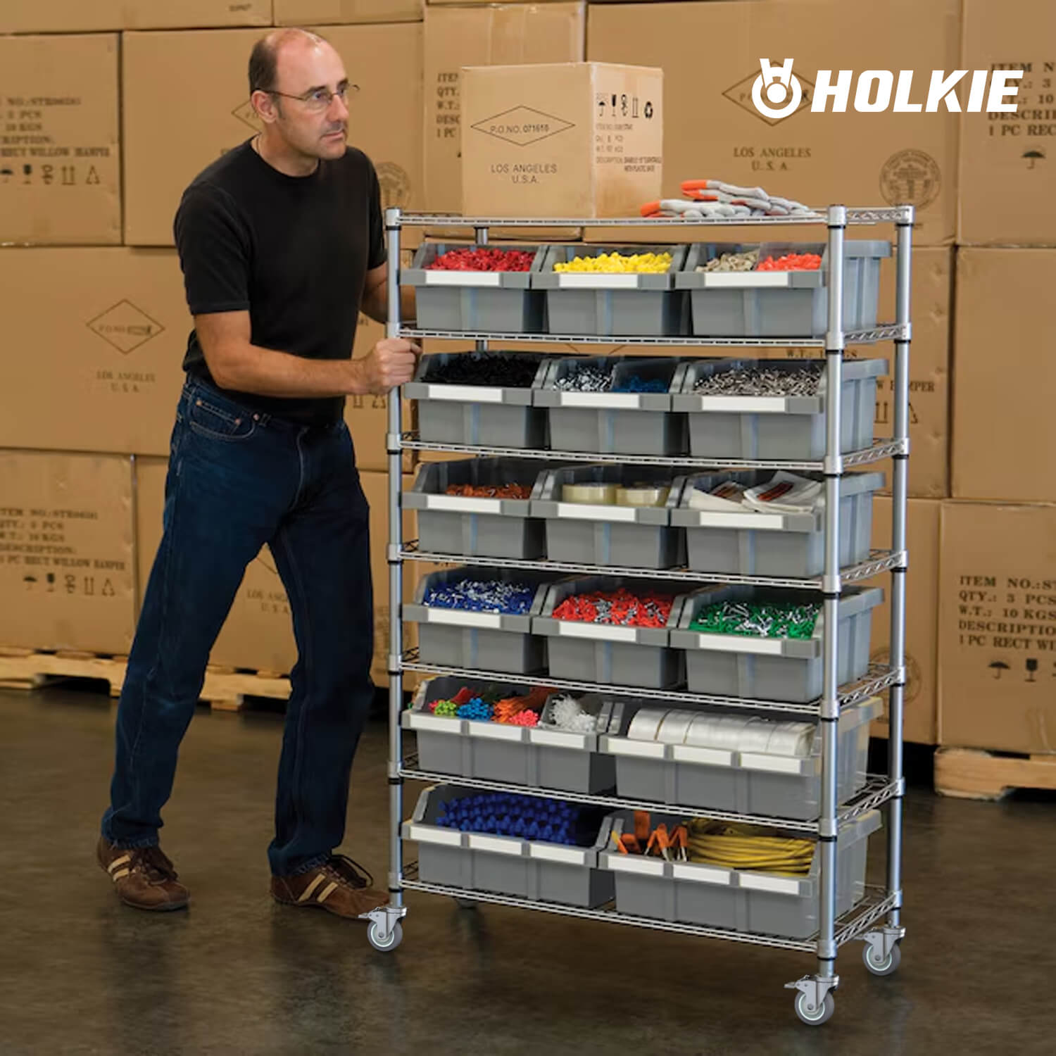 Rolling storage cart, 4-inch expending stem casters for easy mobility