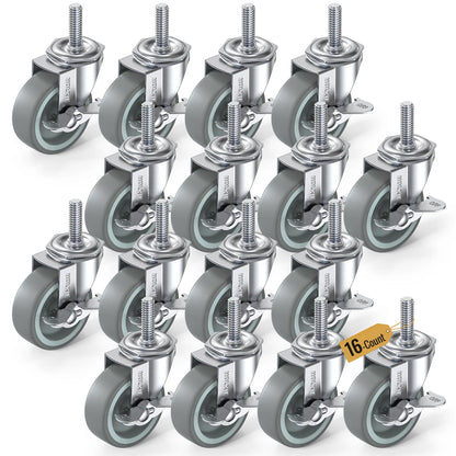 Set Pack | 3 in Stem Caster Wheel Black Side Brake 3/8" -16 x 1-1/2"