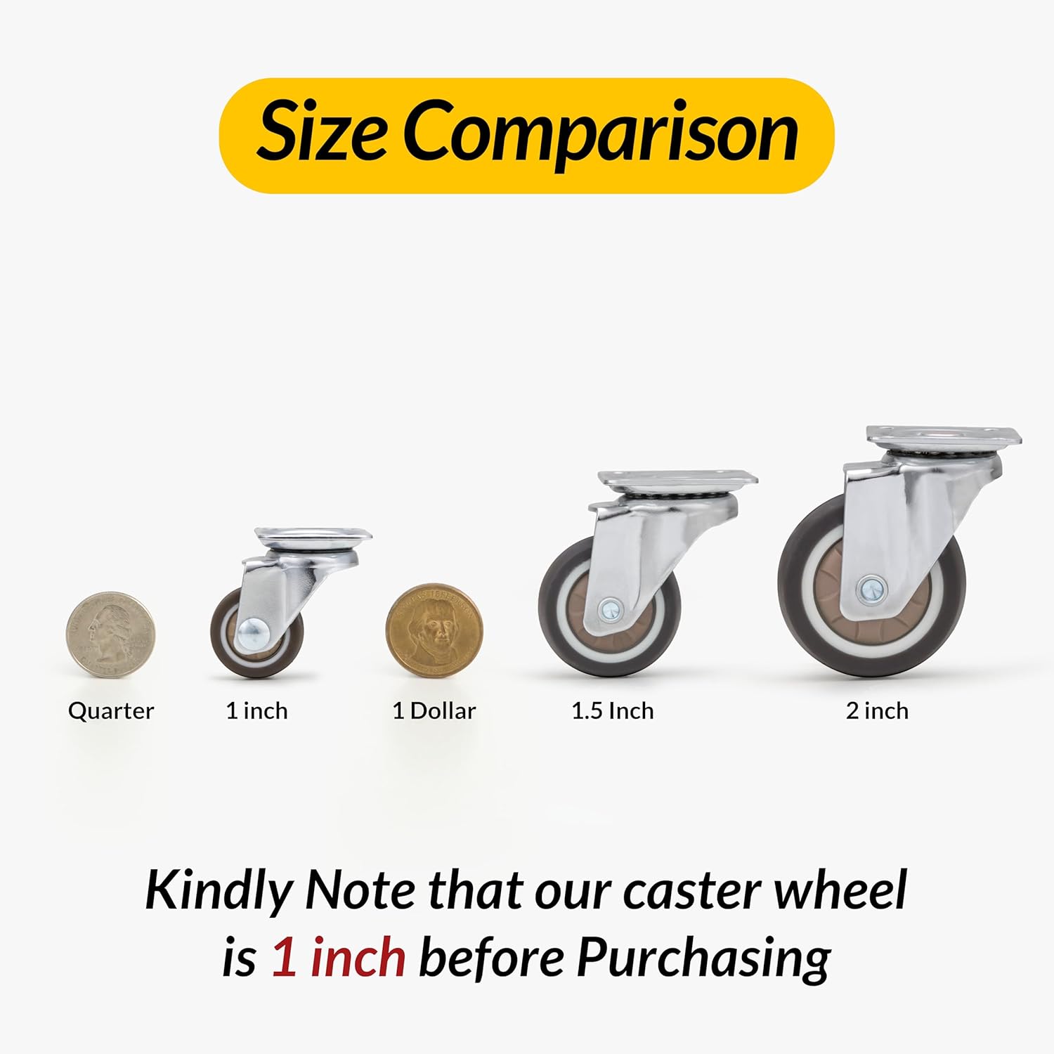 Comparison of plate casters brown - 1 inch vs 1.5 inch vs 2 inch - Holkie