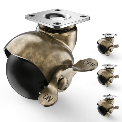 2 in Ball Plate Casters Brass with Brake