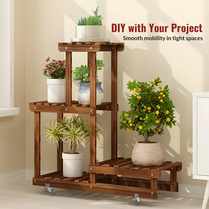 Wooden Rolling Plant Stand with 2 inch L-shaped casters installed. DIY with yours rolling cart- Holkie