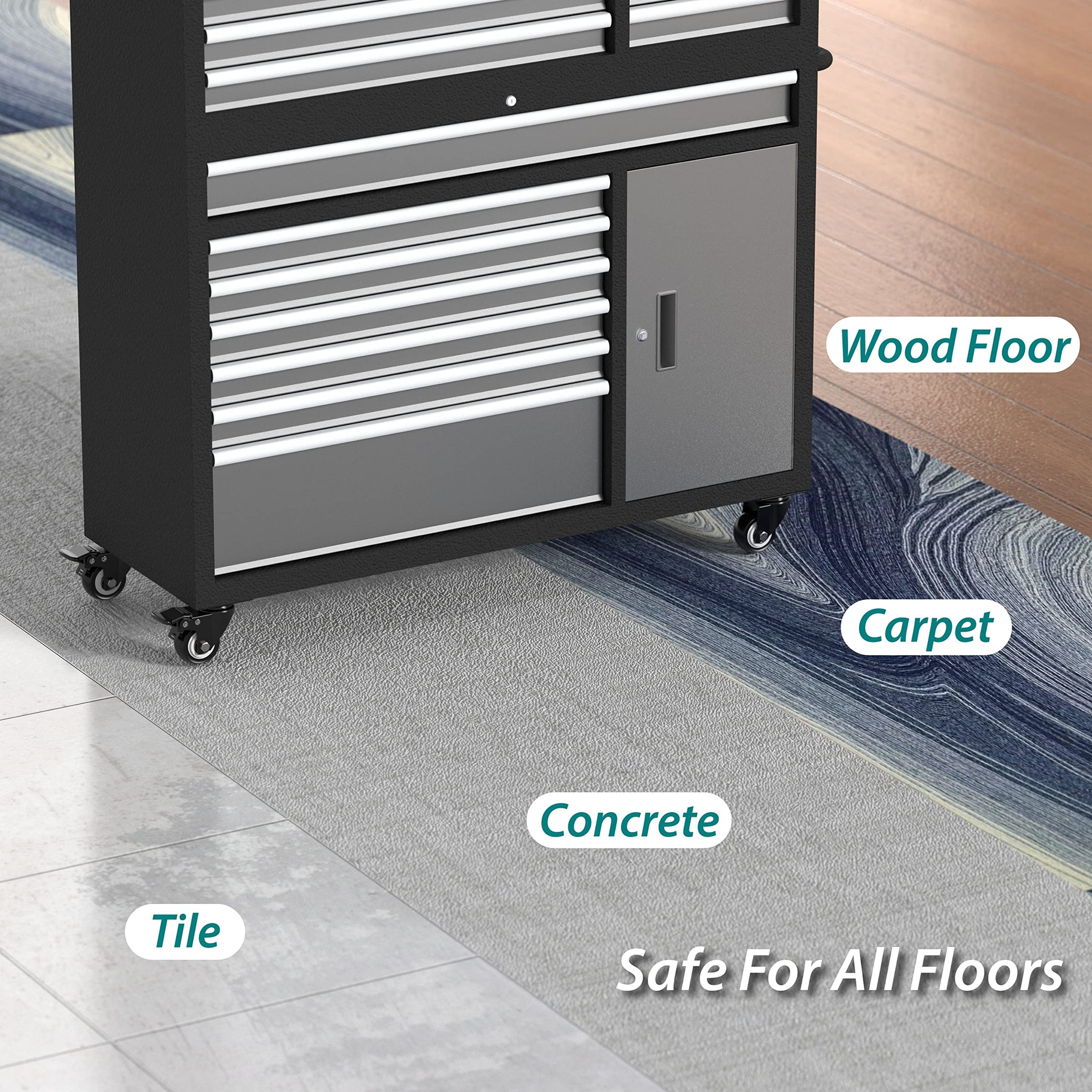 Plate casters moving smoothly on hardwood, tile and carpet floors - Holkie