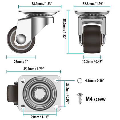 casters wheels plate casters 1 inch swivel light duty furniture
