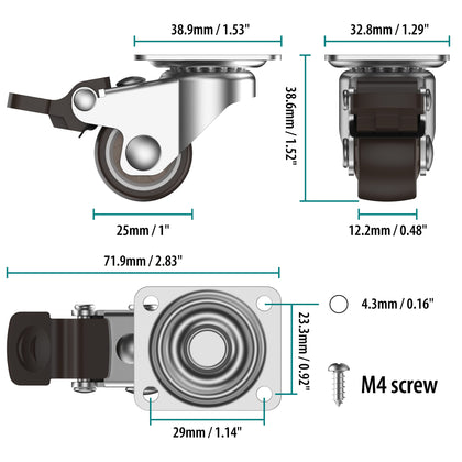casters wheels plate casters 1 inch swivel light duty furniture