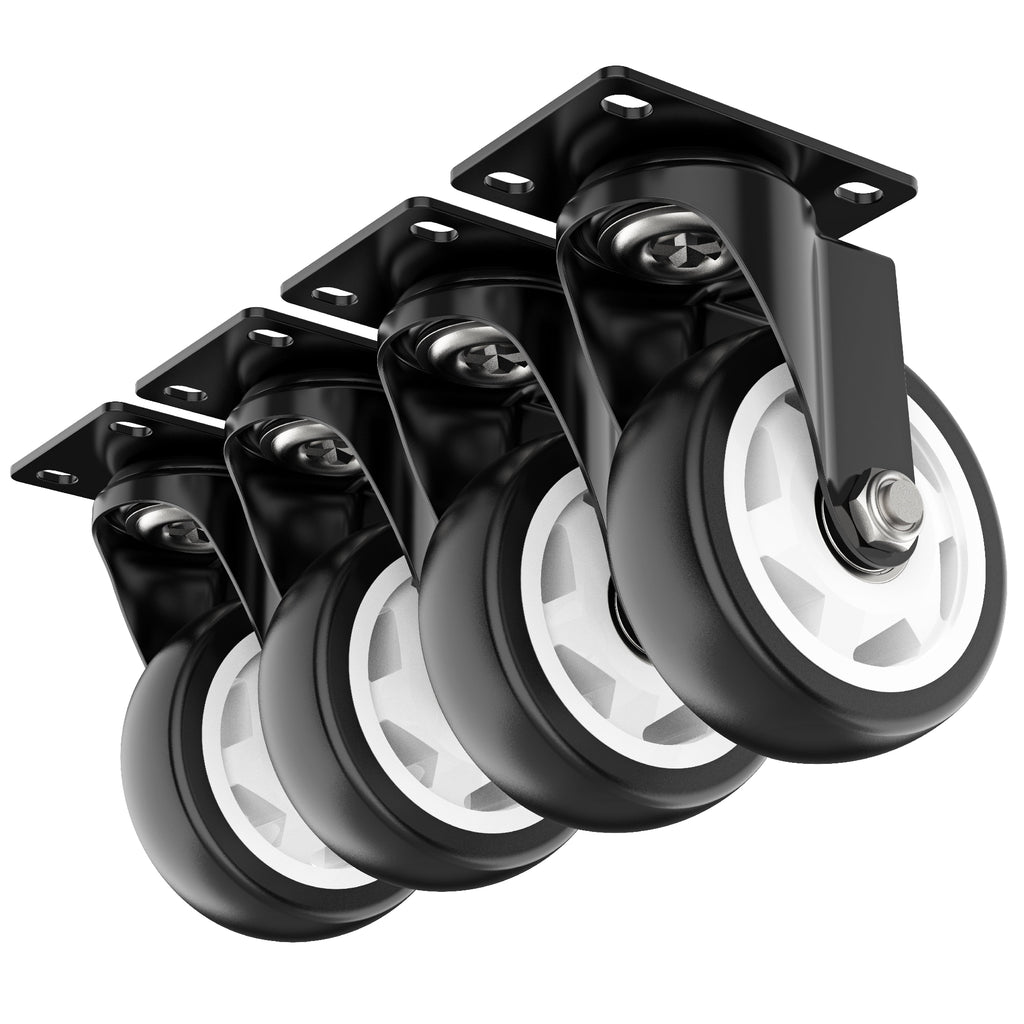 Amig Set Of 4 Furniture Castors Mod. 1500 With Steel Platform, Dimensions: 40 Mm, Maximum Load Per Wheel: 35 Kg, Made Of Nylon, Black, Without Brake